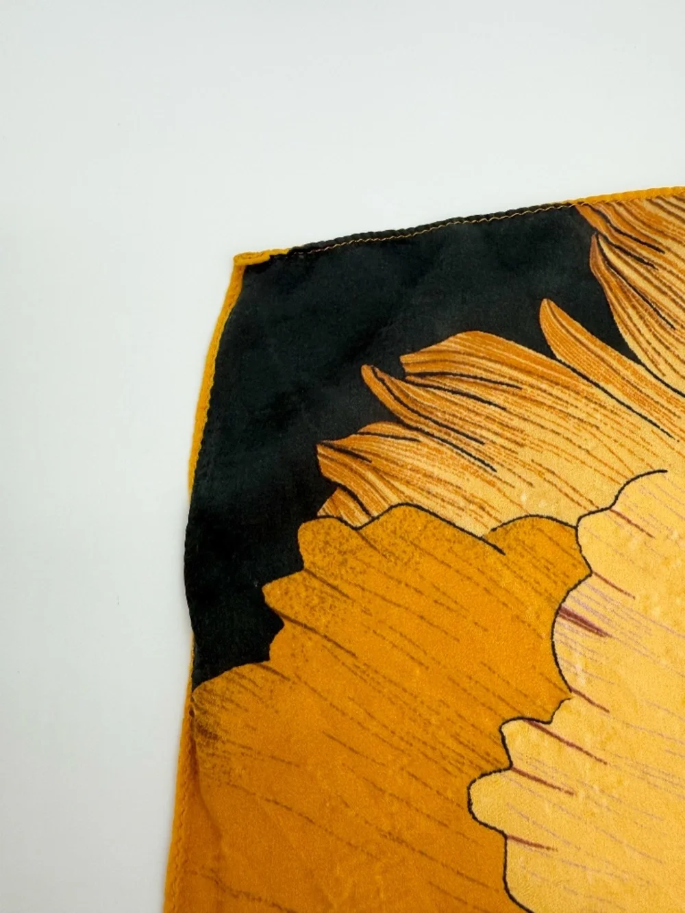 Large Black Gold Floral Satin Square Scarf